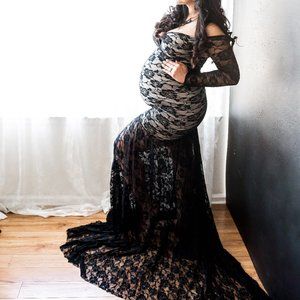 Black Stretchy lace mermaid maternity gown